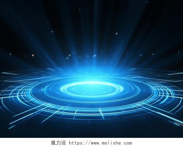 蓝色发光放射线科技圆商务科技背景图
